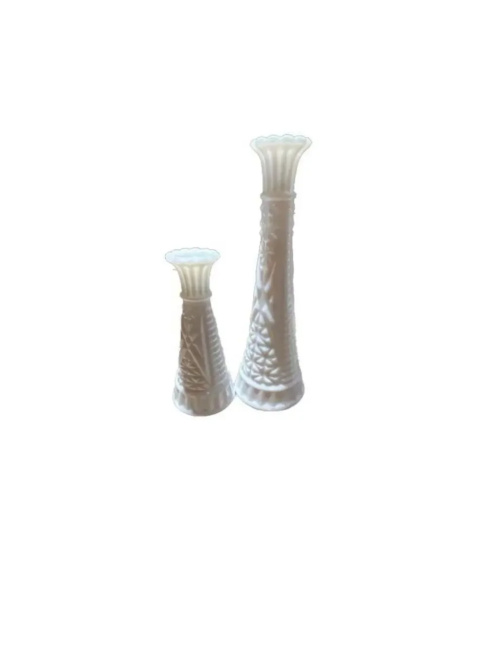 VTG Anchor Hocking Milk Glass Bud Vase Set - Stars & Bars Pattern
